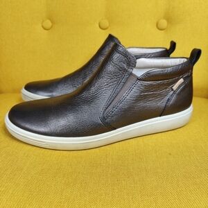 ECCO Soft 7 High Top Zip Sneaker Silver Grey Leather Boot Women's 11 Extra Width